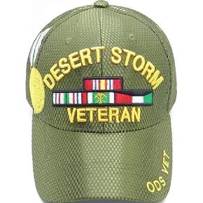 Cultural Exchange Desert Storm Veteran Medal Shadow Jersey Mesh Mens Cap [Olive Green - Adjustable] in Kuwait
