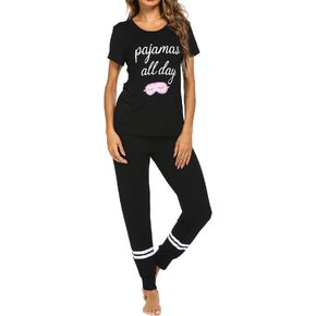 Ekouaer Womens Pajamas Set Short Sleeve Sleepwear Tops with Long Pants Pjs Set Print Nightwear