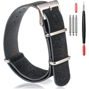torbollo Suede Leather Watch Band, Style One-Piece Military Watch Strap Vintage Tone 18 20 22mm Replacement Wrap for Men Women