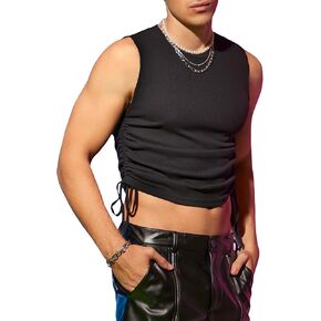 WDIRARA Men's Ribbed Ruched Drawstring Tie Side Knit Party Top Crop Tank Top Vest in Saudi Arabia