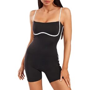 Move With You Women's Yoga One Piece Spaghetti Strap Tummy Control Romper Padded Bra Jumpsuit Workout Catsuit in Kuwait