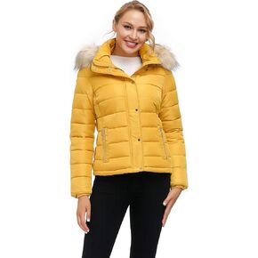 سترة نسائية شتوية منتفخة من ROYAL MATRIX مع غطاء للرأس، سترة مبطنة دافئة، سترة فقاعية مقصوصة سميكة in Kuwait