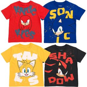 SEGA Sonic the Hedgehog Knuckles Shadow Tails 4 Pack T-Shirts Toddler to Big Kid