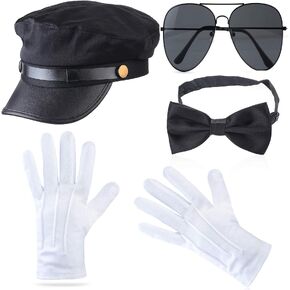 Beefunny Chauffeur Costume Limo Taxi Driver Hat Gloves Set