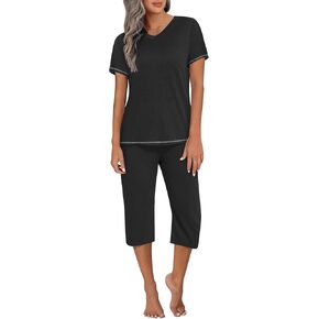Ekouaer Women's Sleepwear Capri Pajama Sets Short Sleeve Two-Piece Pjs V Neck Tops & Capri Pants with Pockets S-3XL in Kuwait