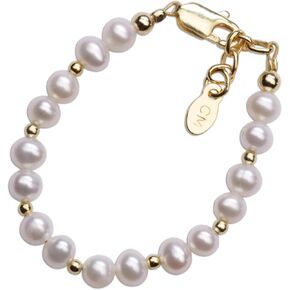 Cherished Moments Children's 14K Gold-plated over Sterling Silver Bracelet with White High-End Simulated Pearls for Babies, Infants, Toddlers, and Girls