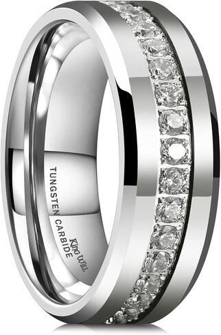 King Will Tungsten Carbide Wedding Band for Men - 8mm Black Plated High Polished Cubic Zircon Stones Comfort Fit Mens Ring for Wedding,Engagement and Anniversary in Kuwait