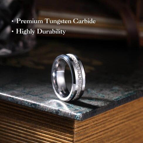 King Will Tungsten Carbide Wedding Band for Men - 8mm Black Plated High Polished Cubic Zircon Stones Comfort Fit Mens Ring for Wedding,Engagement and Anniversary in Kuwait