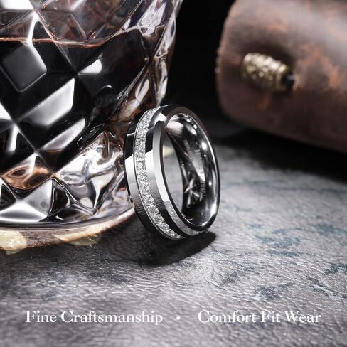 King Will Tungsten Carbide Wedding Band for Men - 8mm Black Plated High Polished Cubic Zircon Stones Comfort Fit Mens Ring for Wedding,Engagement and Anniversary in Kuwait