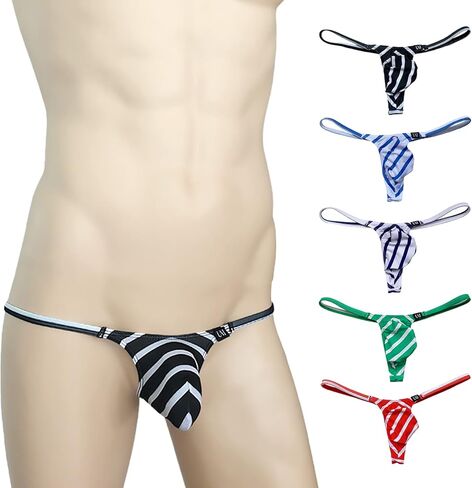 Faringoto Men's Ice Silk Striped Thong Low Waist U Convex Bikini Underwear in Saudi Arabia