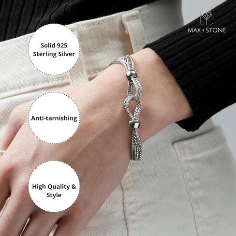 MAX + STONE 925 من الفضة الإسترليني 7.5 بوصة سوار شبكي من الفضة الإسترلينية وأقراط متدلية على شكل دمعة مع خصائص مضادة للتشويه in Saudi Arabia