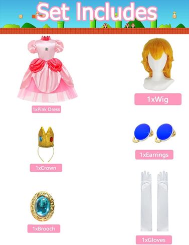 فستان زي الأميرة الخوخ للفتيات من Miulruma للأطفال في أعياد الميلاد مع أقراط تاج شعر مستعار وقفازات زي الهالوين in Kuwait