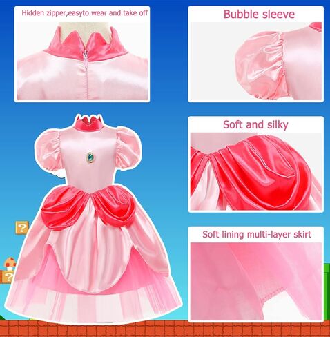 فستان زي الأميرة الخوخ للفتيات من Miulruma للأطفال في أعياد الميلاد مع أقراط تاج شعر مستعار وقفازات زي الهالوين in Kuwait