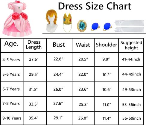 فستان زي الأميرة الخوخ للفتيات من Miulruma للأطفال في أعياد الميلاد مع أقراط تاج شعر مستعار وقفازات زي الهالوين in Kuwait