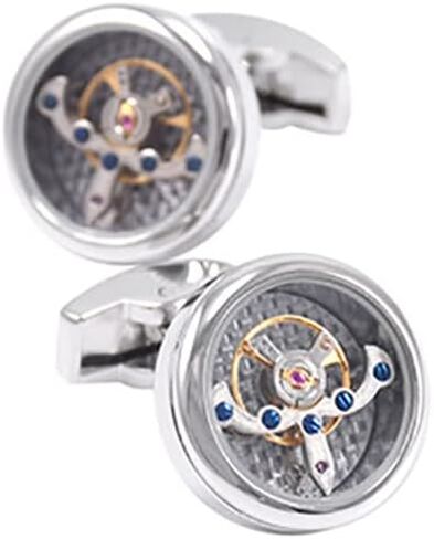 أزرار أكمام فاخرة من ألياف الكربون توربيون بطراز عتيق (فضي)، أزرار أكمام ميكانيكية عمل حركية للرجال للمجوهرات/الزفاف / هدية مع صندوق عرض فاخر, Small, نحاس أصفر, بدون أحجار كريمة in Kuwait