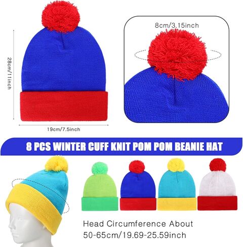 Shinymoon 8 Pcs Pom Beanie Hat Men Women Cuff Knit Winter Pom Hat Warm Skull Cap for Halloween Christmas Cosplay Headwear, 4 Styles in Saudi Arabia