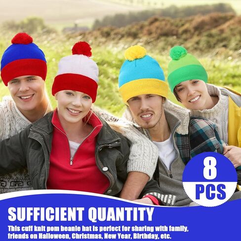 Shinymoon 8 Pcs Pom Beanie Hat Men Women Cuff Knit Winter Pom Hat Warm Skull Cap for Halloween Christmas Cosplay Headwear, 4 Styles in Saudi Arabia