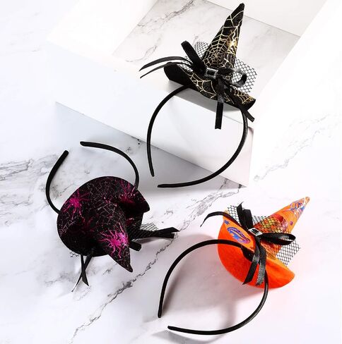 Blulu 8 Pieces Halloween Headband Witch Spider Web Pumpkin Hat Headbands for Halloween Costume Party Accessories, 3 Styles in Saudi Arabia