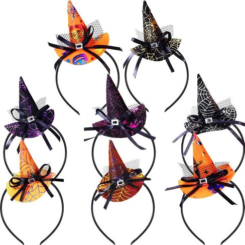 Blulu 8 Pieces Halloween Headband Witch Spider Web Pumpkin Hat Headbands for Halloween Costume Party Accessories, 3 Styles in Saudi Arabia