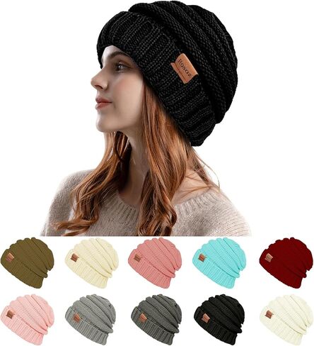 Rosoz Womens Beanies for Winter Slouchy Beanies for Women Knit Warm Winter Hats for Women Thick for Cold Weather in Saudi Arabia