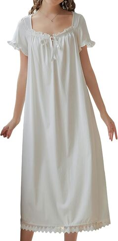 Lu's Chic Women's Victorian Nightgown Princess Cotton Sleepwear Short Sleeve Loungewear in Kuwait