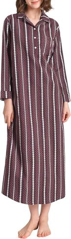 Latuza Women's Flannel Nightgown with Pockets Long Sleeves Full Length in Kuwait