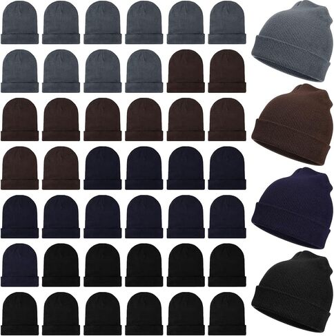 48 Pieces Winter Beanies Bulk, Solid Color Beanies, Knitted Beanie Hat, Warm Cozy Cuffed Skull Caps for Adults Men Women in Saudi Arabia