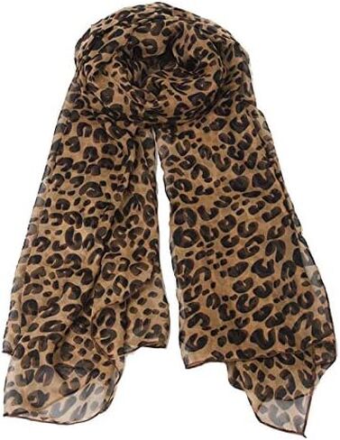 Long Rectangle Sheer Chiffon Black Tan Brown Leopard Cheetah Animal Print Scarf Women's Scarves Hijab Shawl Pashmina Headband Bandana 19" in wide x 57" in long in Saudi Arabia