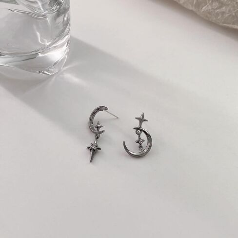 الأقراط النجوم القمر مسمار الكسوف غير متماثل أقراط القوطي للنساء الفتيات المراهقات الصغيرة القمر الأسود الأقراط, 2cm, الزنك, خليط معدني in Kuwait