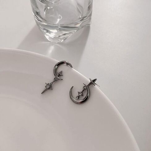 الأقراط النجوم القمر مسمار الكسوف غير متماثل أقراط القوطي للنساء الفتيات المراهقات الصغيرة القمر الأسود الأقراط, 2cm, الزنك, خليط معدني in Kuwait