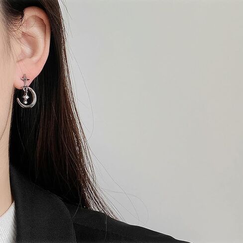 الأقراط النجوم القمر مسمار الكسوف غير متماثل أقراط القوطي للنساء الفتيات المراهقات الصغيرة القمر الأسود الأقراط, 2cm, الزنك, خليط معدني in Kuwait