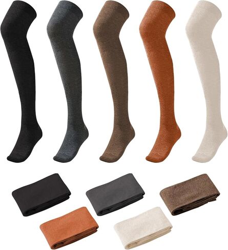 5 أزواج من الجوارب الطويلة للركبة للنساء فوق الركبة والفخذ للفتيات، جوارب طويلة لتدفئة الساق، كاجوال للارتداء اليومي، كوسبلاي in Kuwait