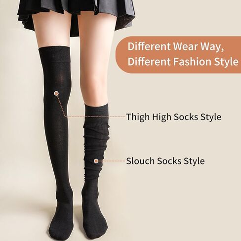 5 أزواج من الجوارب الطويلة للركبة للنساء فوق الركبة والفخذ للفتيات، جوارب طويلة لتدفئة الساق، كاجوال للارتداء اليومي، كوسبلاي in Kuwait