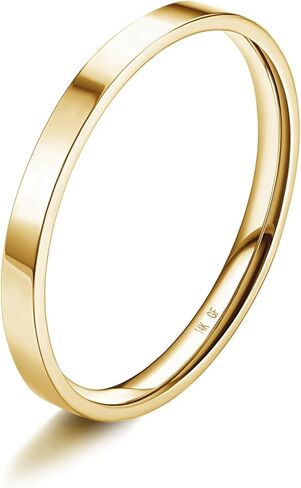 Diamday 1-6mm 14K الذهب شغل خواتم للنساء الفتيات عالية البولندية الذهب خواتم الخطبة خاتم الزفاف للنساء الرجال الذهب تكويم الفرقة الإبهام مؤشر البنصر الراحة حجم 5-10 in Kuwait