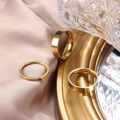 Diamday 1-6mm 14K الذهب شغل خواتم للنساء الفتيات عالية البولندية الذهب خواتم الخطبة خاتم الزفاف للنساء الرجال الذهب تكويم الفرقة الإبهام مؤشر البنصر الراحة حجم 5-10 in Kuwait