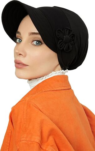 Instant Turban Newsboy Women's Cap, 95% Cotton Bonnet-Hat Scarf Chemo Headwear Visor Cap with Flower in Kuwait