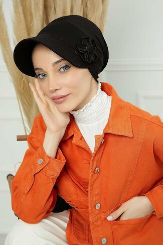 Instant Turban Newsboy Women's Cap, 95% Cotton Bonnet-Hat Scarf Chemo Headwear Visor Cap with Flower in Kuwait