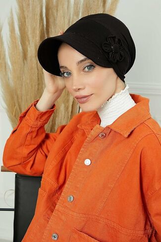 Instant Turban Newsboy Women's Cap, 95% Cotton Bonnet-Hat Scarf Chemo Headwear Visor Cap with Flower in Kuwait