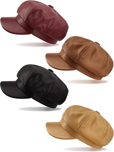 4 قطع قبعات موزع الصحف النساء قبعة أجرة أجرة بولي Leather الجلود غاتسبي اللبلاب قبعة قناع قبعة خمر عادية الفرنسية بلون قبعة الورق in Kuwait