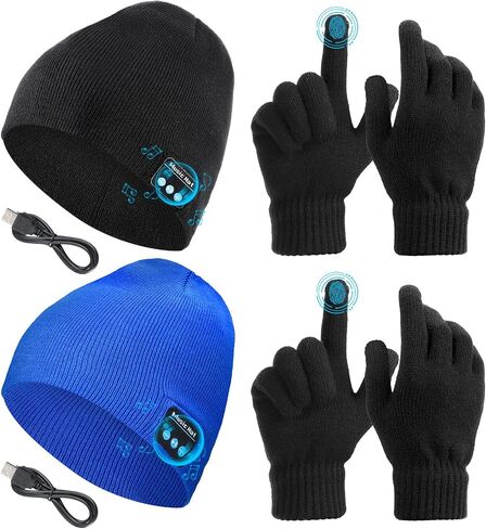 4 Pieces Bluetooth Beanie Hat for Men Winter Wireless Music LED Light Hat with Gloves for Men Women Sports Gifts in Saudi Arabia