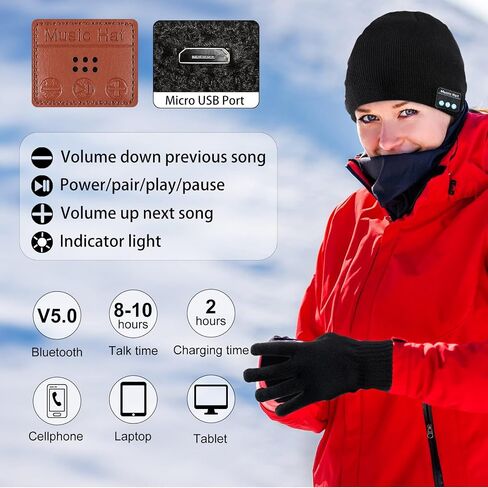 4 Pieces Bluetooth Beanie Hat for Men Winter Wireless Music LED Light Hat with Gloves for Men Women Sports Gifts in Saudi Arabia