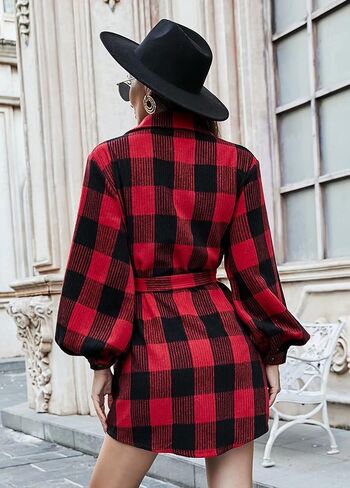 سترة نسائية منقوشة من الفلانيل ملفوفة، قمصان خريفية كاجوال بأزرار سفلية، معاطف طويلة الأكمام مع جيوب in Kuwait