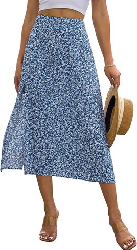 NENONA Women High Waisted Lightweight Flowy Slit Midi Skirts Summer Cute Boho Floral Skirt Y2k in Saudi Arabia