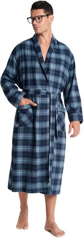 SIORO Mens Robe Flannel Cotton Plaid Bathrobe Soft Shawl Collar Loungewear in Kuwait