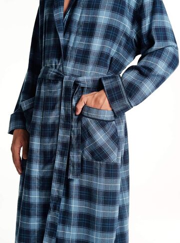 SIORO Mens Robe Flannel Cotton Plaid Bathrobe Soft Shawl Collar Loungewear in Kuwait
