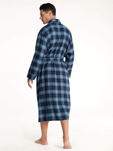 SIORO Mens Robe Flannel Cotton Plaid Bathrobe Soft Shawl Collar Loungewear in Kuwait