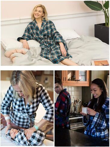 SIORO Mens Robe Flannel Cotton Plaid Bathrobe Soft Shawl Collar Loungewear in Kuwait