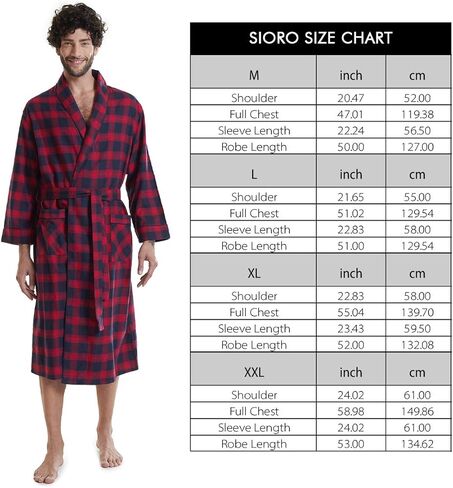 رداء SIORO للرجال من الفلانيل القطني المنقوش، رداء حمام ناعم بياقة شال للاسترخاء in Kuwait