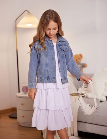 Arshiner Girls Long-Sleeve Tiered Dresses Square Neck Lantern Smocked Ruffle Layered Tie Back Dress in Saudi Arabia