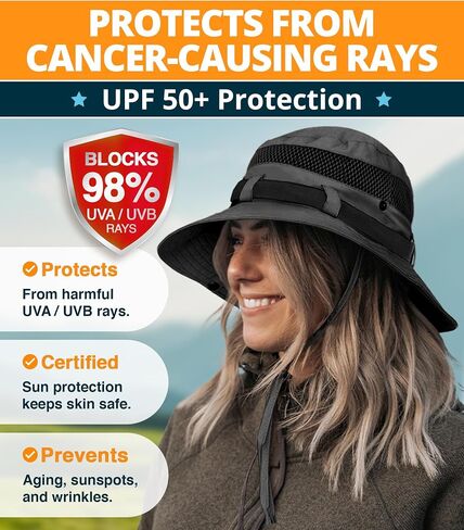 GearTOP Sun Hat Boonie Hat - قبعة دلو واسعة الحواف للرجال والنساء - عامل حماية من الأشعة فوق البنفسجية، مقاومة للماء in Kuwait